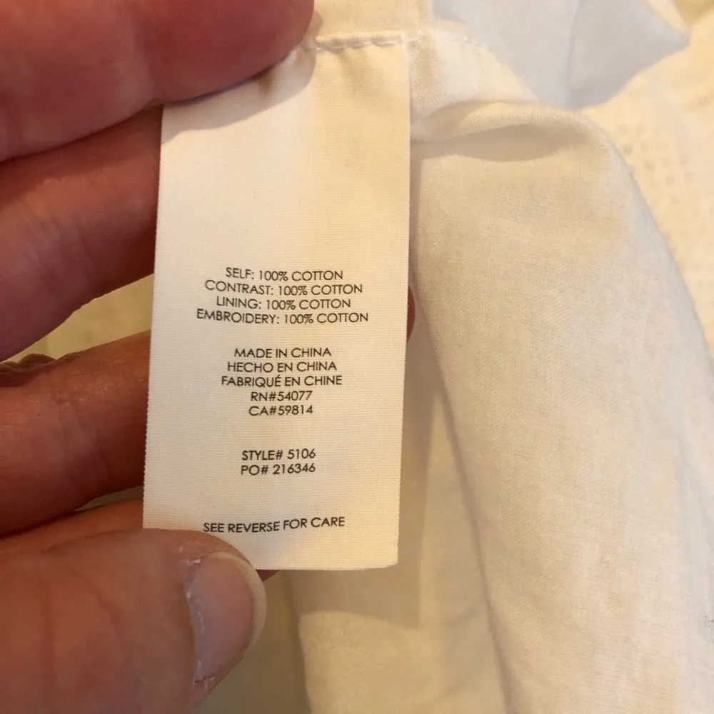 Cabi Lizzie white mixed eyelet overlay tie front dress‎ size 4 #5106